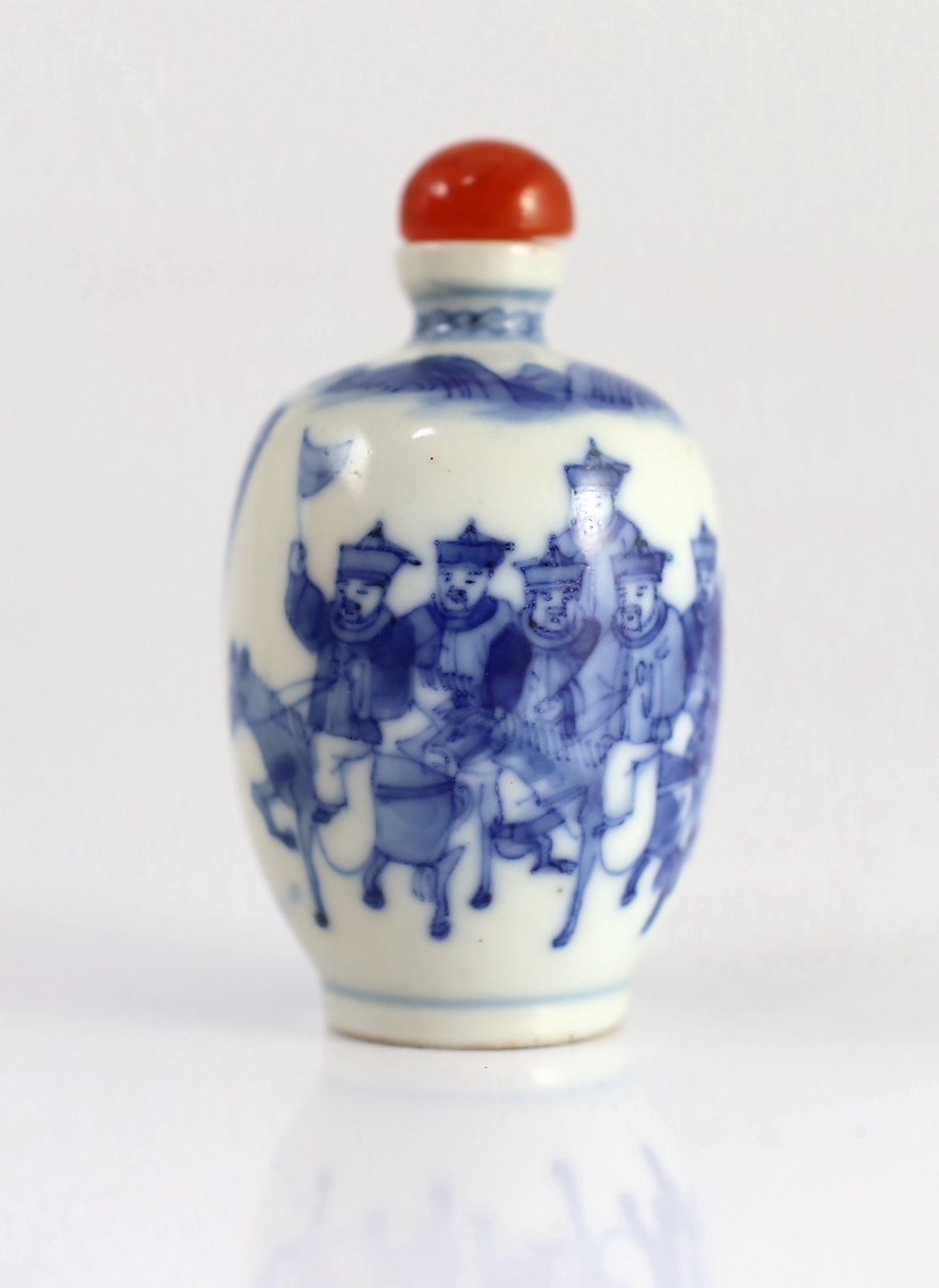 A Chinese blue and white snuff bottle, Yongzheng mark, 1850-1900, 6.5cm high